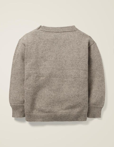 Pullover Mit Bestickter Passe - Grau Meliert Pullover Mit Bestickter Passe - Grau Meliert