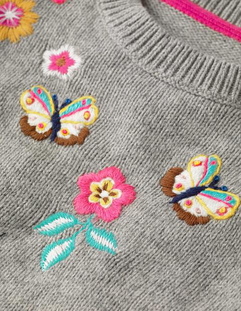 Pullover Mit Bestickter Passe - Grau Meliert Pullover Mit Bestickter Passe - Grau Meliert