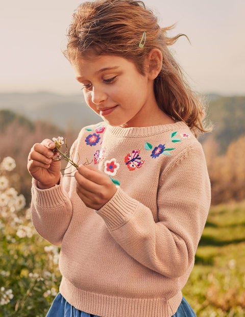 Embroidered Yoke Sweater - Ballet Slipper Pink Embroidered Yoke Sweater - Ballet Slipper Pink