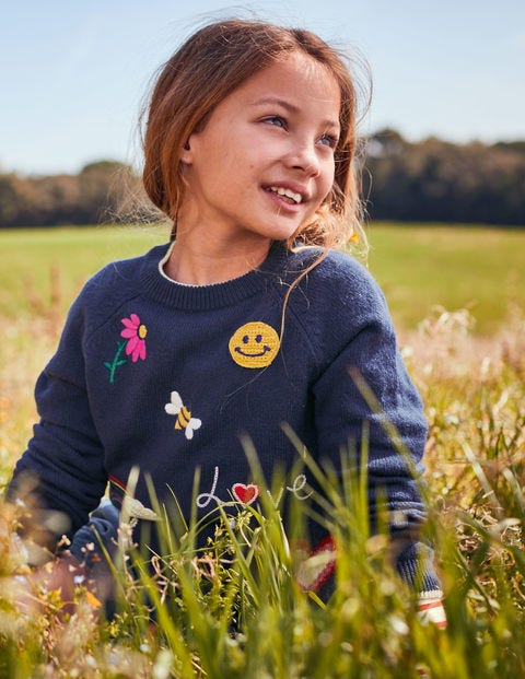 Pull Avec Badges Brodés - Motif Love bleu marine Pull Avec Badges Brodés - Motif Love bleu marine