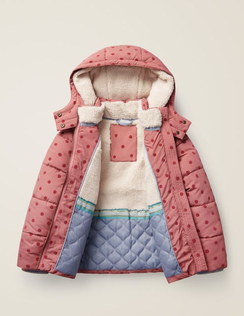 Cosy 2-In-1 Padded Jacket - Dusky Rose Pink Flock Spot Cosy 2-In-1 Padded Jacket - Dusky Rose Pink Flock Spot