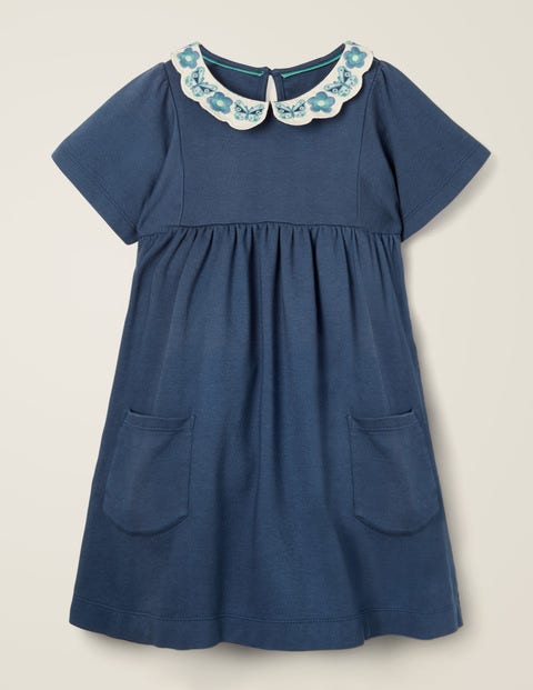 Embroidered Collar Dress - College Blue Embroidered Collar Dress - College Blue