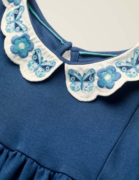 Embroidered Collar Dress - College Blue Embroidered Collar Dress - College Blue