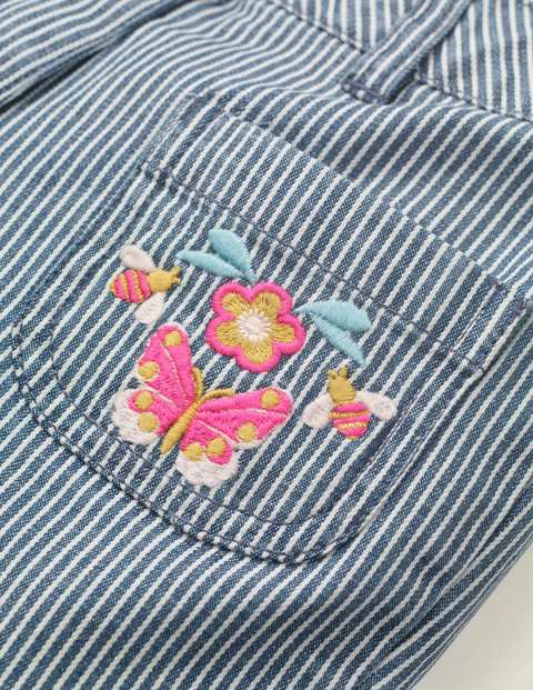 Embroidered Pocket Jeans - Indigo Blue Ticking Stripe Embroidered Pocket Jeans - Indigo Blue Ticking Stripe