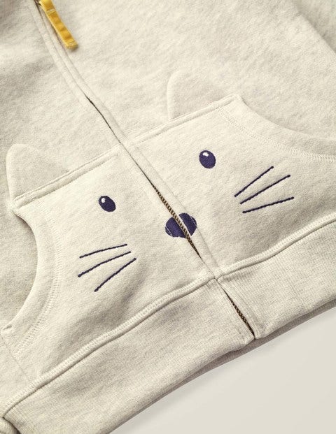 Gemütlicher Hoodie Mit Katze - Hellbeige Meliert, Katze Gemütlicher Hoodie Mit Katze - Hellbeige Meliert, Katze