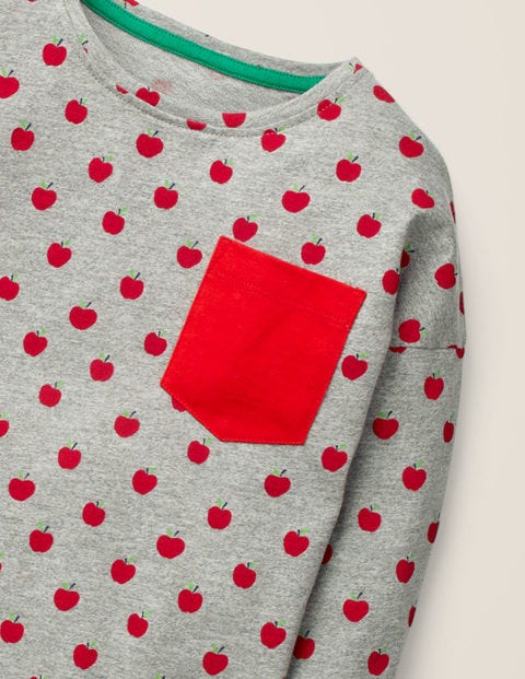 Printed Pocket T-Shirt - Grey Marl and Poppadew Apples Printed Pocket T-Shirt - Grey Marl and Poppadew Apples