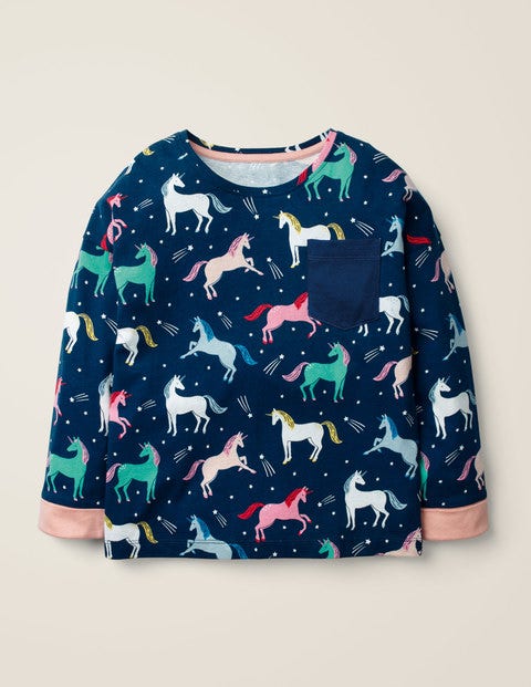 Printed Pocket T-Shirt - College Blue Unicorns Printed Pocket T-Shirt - College Blue Unicorns