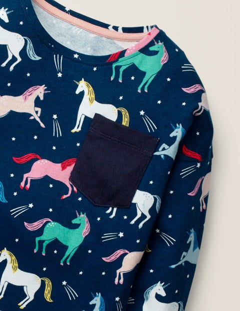 Printed Pocket T-Shirt - College Blue Unicorns Printed Pocket T-Shirt - College Blue Unicorns