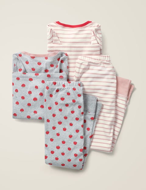 Twin Pack Long John Pyjamas - Grey Marl Apples/Pink Stripe Twin Pack Long John Pyjamas - Grey Marl Apples/Pink Stripe