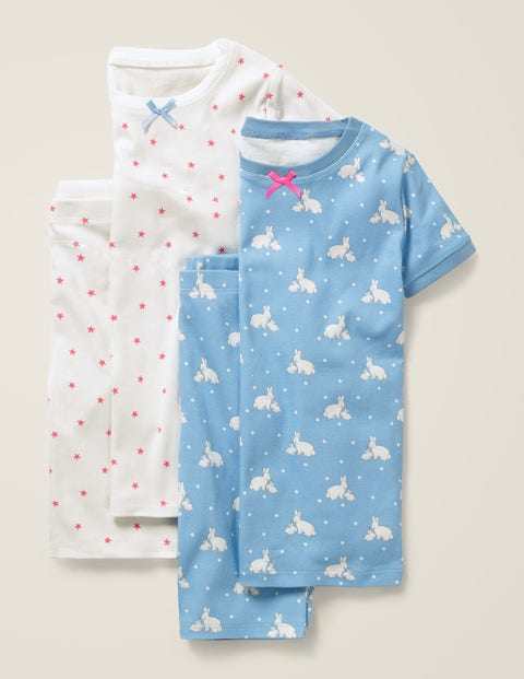 Twin Pack Short John Pyjamas - Light Sky Blue Bunnies/Stars Twin Pack Short John Pyjamas - Light Sky Blue Bunnies/Stars