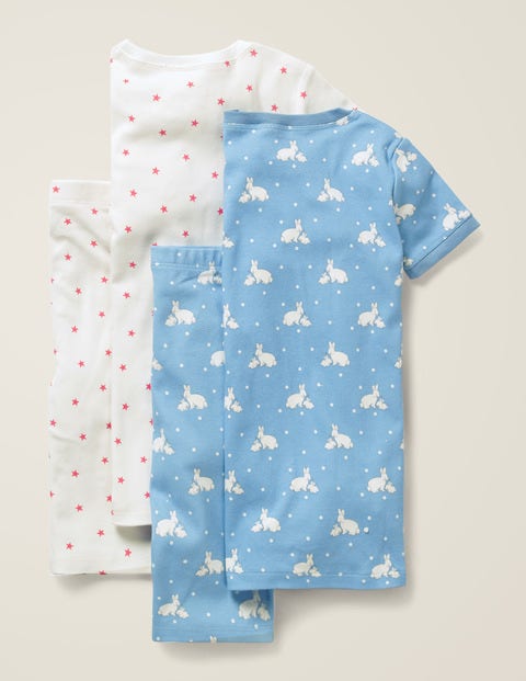 Twin Pack Short John Pyjamas - Light Sky Blue Bunnies/Stars Twin Pack Short John Pyjamas - Light Sky Blue Bunnies/Stars