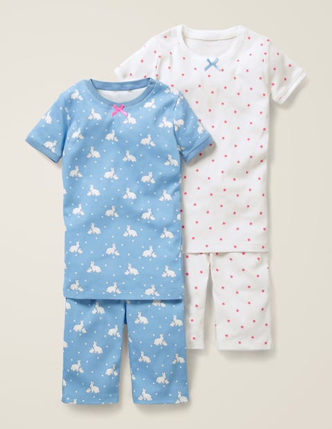 Twin Pack Short John Pyjamas - Light Sky Blue Bunnies/Stars Twin Pack Short John Pyjamas - Light Sky Blue Bunnies/Stars