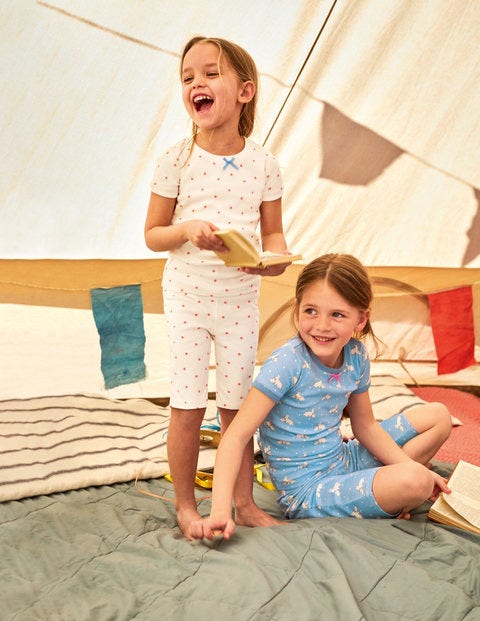 Twin Pack Short John Pyjamas - Light Sky Blue Bunnies/Stars Twin Pack Short John Pyjamas - Light Sky Blue Bunnies/Stars
