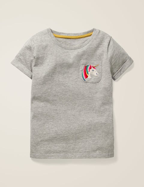 Pocket Detail T-Shirt - Grey Marl Unicorn Pocket Detail T-Shirt - Grey Marl Unicorn