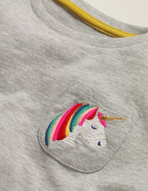 Pocket Detail T-Shirt - Grey Marl Unicorn Pocket Detail T-Shirt - Grey Marl Unicorn