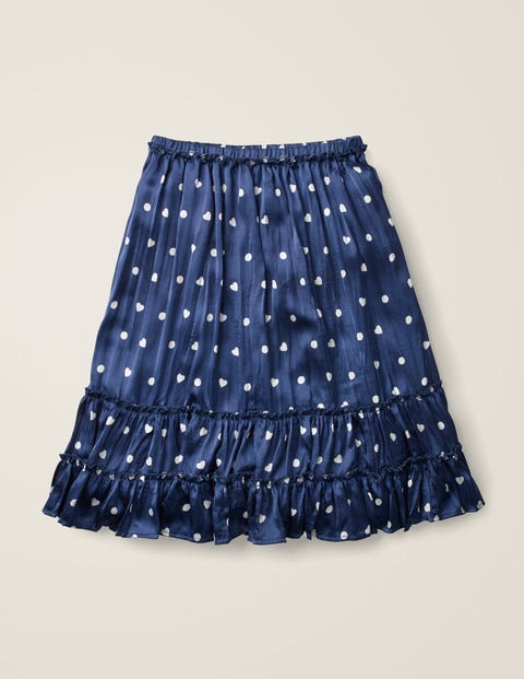 Printed Ruffle Midi Skirt - College Blue/Ivory Heart Spot Printed Ruffle Midi Skirt - College Blue/Ivory Heart Spot