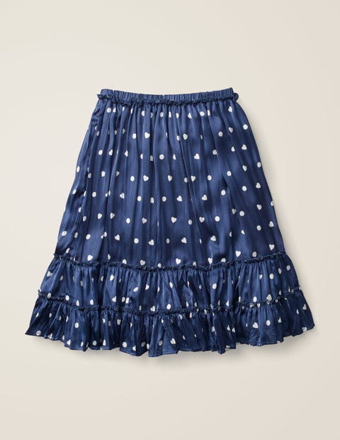 Printed Ruffle Midi Skirt - College Blue/Ivory Heart Spot Printed Ruffle Midi Skirt - College Blue/Ivory Heart Spot