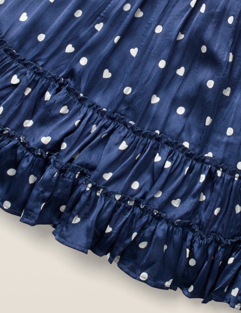 Printed Ruffle Midi Skirt - College Blue/Ivory Heart Spot Printed Ruffle Midi Skirt - College Blue/Ivory Heart Spot
