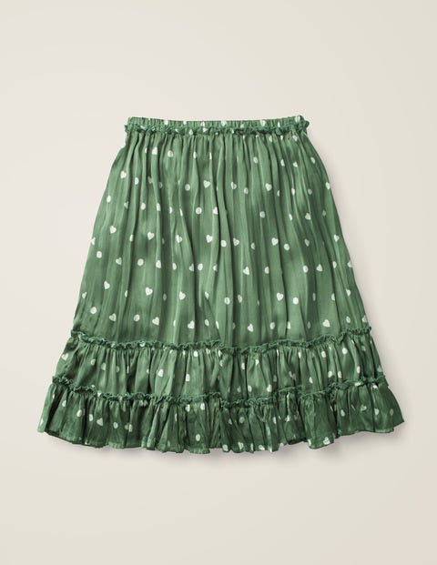 Printed Ruffle Midi Skirt - Bean Green/Ivory Heart Spot Printed Ruffle Midi Skirt - Bean Green/Ivory Heart Spot