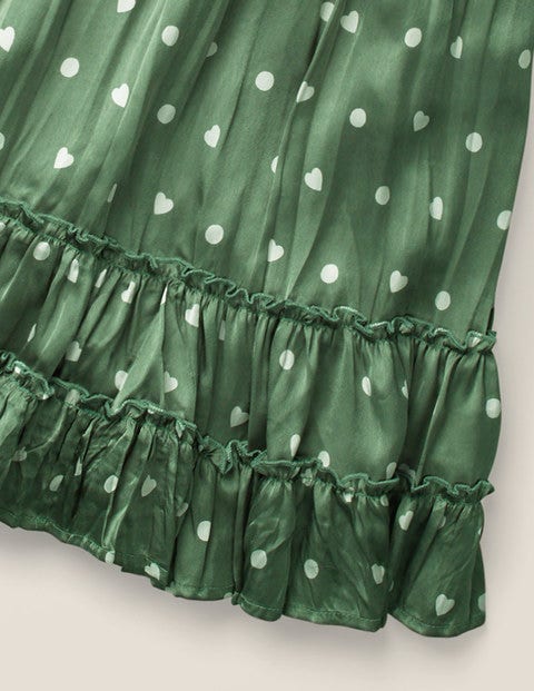Printed Ruffle Midi Skirt - Bean Green/Ivory Heart Spot Printed Ruffle Midi Skirt - Bean Green/Ivory Heart Spot
