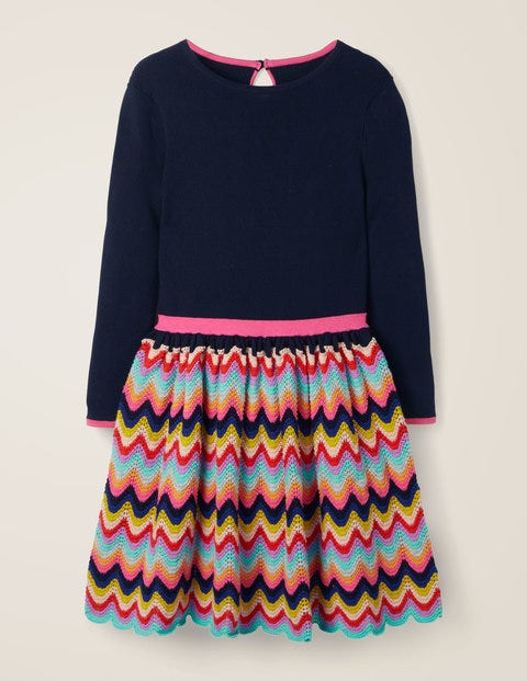 Rainbow Knitted Dress - School Navy Rainbow