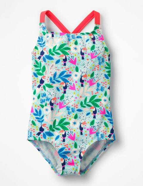 Cross-Back Swimsuit - Blue Quartz Toucan Garden Cross-Back Swimsuit - Blue Quartz Toucan Garden