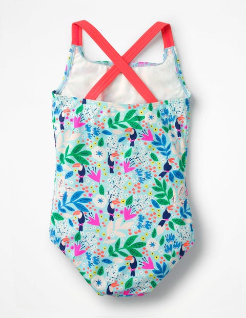 Cross-Back Swimsuit - Blue Quartz Toucan Garden Cross-Back Swimsuit - Blue Quartz Toucan Garden