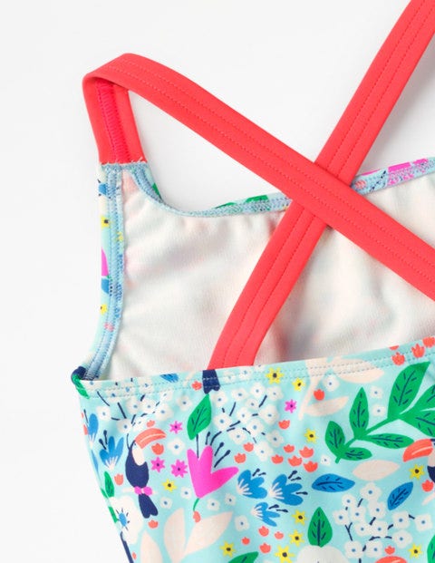 Cross-Back Swimsuit - Blue Quartz Toucan Garden Cross-Back Swimsuit - Blue Quartz Toucan Garden