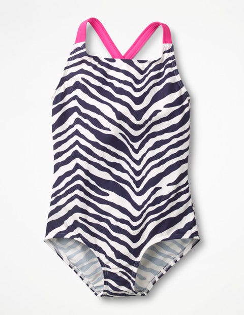 Badeanzug Mit Überkreuzten Trägern - Navy, Zebra Badeanzug Mit Überkreuzten Trägern - Navy, Zebra