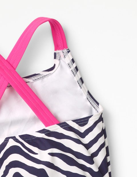 Badeanzug Mit Überkreuzten Trägern - Navy, Zebra Badeanzug Mit Überkreuzten Trägern - Navy, Zebra