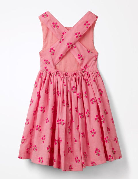 Cross-Back Printed Dress - Flamingo Pink Floral Cross-Back Printed Dress - Flamingo Pink Floral
