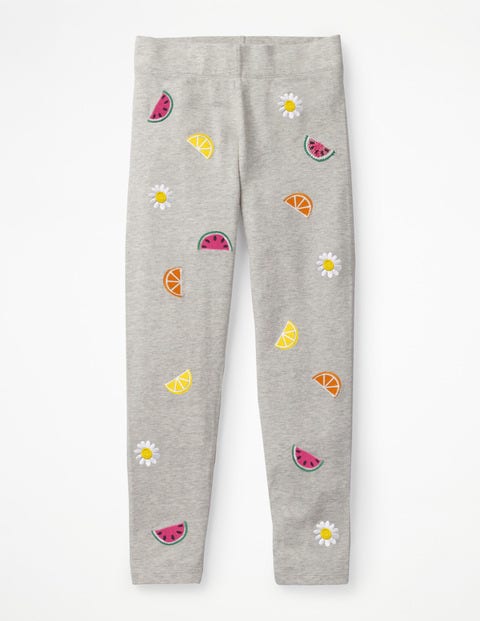 Bestickte Leggings - Grau Meliert, Früchte Bestickte Leggings - Grau Meliert, Früchte