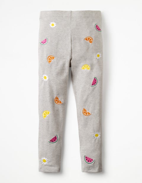 Bestickte Leggings - Grau Meliert, Früchte Bestickte Leggings - Grau Meliert, Früchte