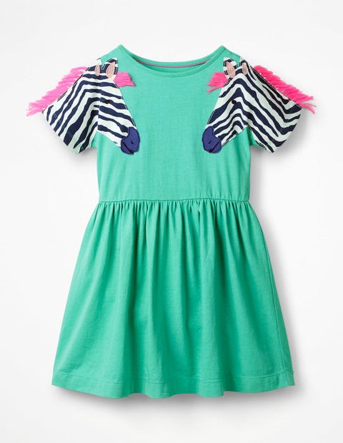 Wildlife AppliquÃ© Sleeve Dress - Jungle Green Zebra