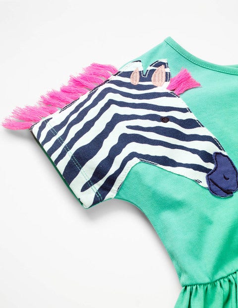 Wildlife Appliqué Sleeve Dress - Jungle Green Zebra Wildlife Appliqué Sleeve Dress - Jungle Green Zebra