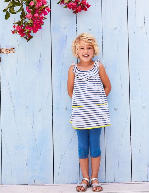 Frill Jersey Tunic - White/Blue Wave