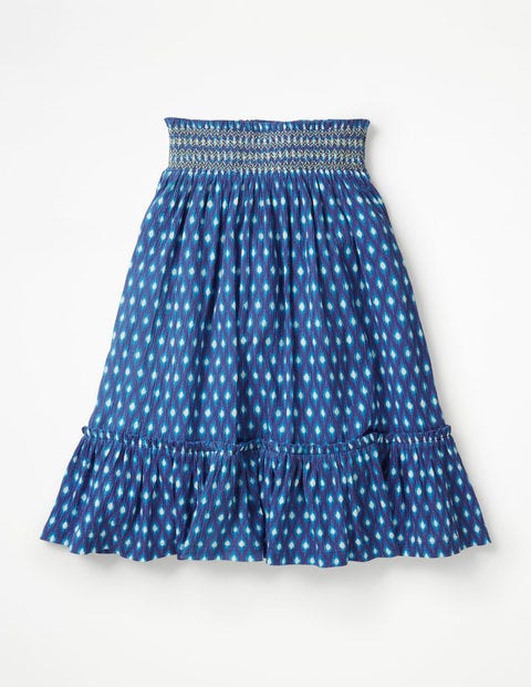 Smocked Midi Skirt - Blue Wave Ikat Smocked Midi Skirt - Blue Wave Ikat
