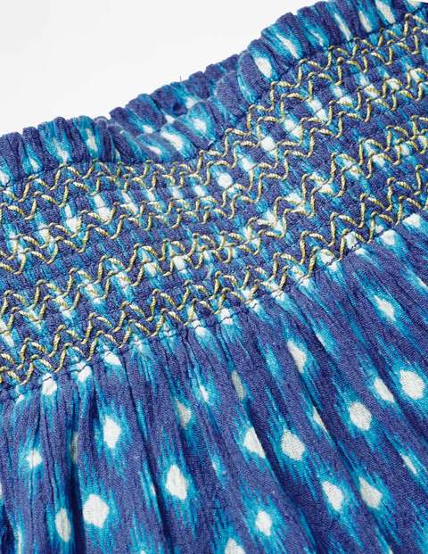 Smocked Midi Skirt - Blue Wave Ikat Smocked Midi Skirt - Blue Wave Ikat
