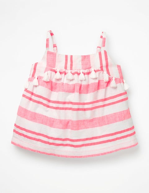 Strappy Tassel Detail Top - Fluoro Pink Stripe Strappy Tassel Detail Top - Fluoro Pink Stripe