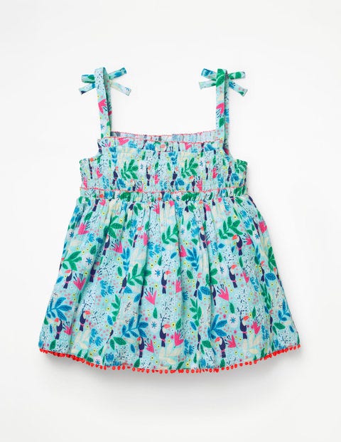 Haut Fun À Bretelles Et Smocks - Jardin et toucan bleu quartz Haut Fun À Bretelles Et Smocks - Jardin et toucan bleu quartz