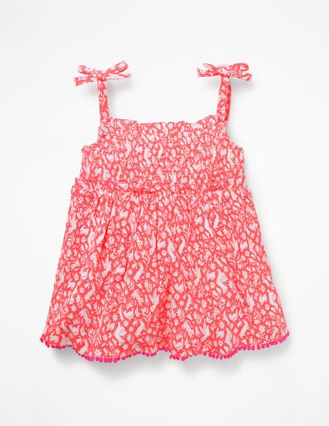Fun Strappy Smocked Top - Flamingo Pink Folk Friends Fun Strappy Smocked Top - Flamingo Pink Folk Friends