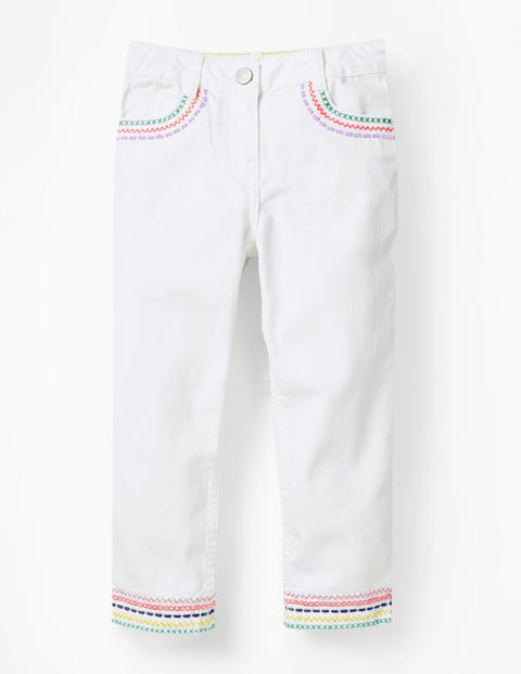 Embroidered Hem Capri Pants - White Embroidered Hem Capri Pants - White