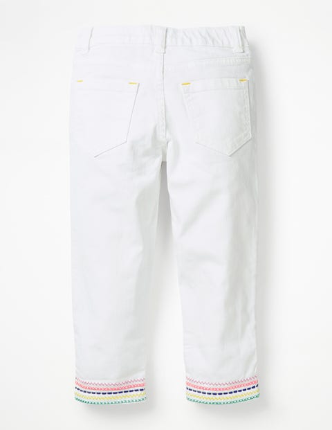 Embroidered Hem Capri Pants - White Embroidered Hem Capri Pants - White
