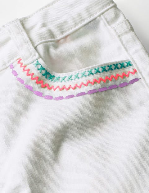 Embroidered Hem Capri Pants - White Embroidered Hem Capri Pants - White