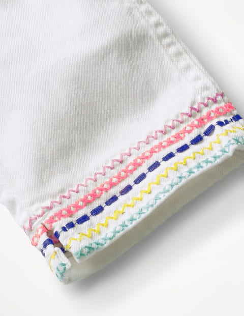 Embroidered Hem Capri Pants - White Embroidered Hem Capri Pants - White