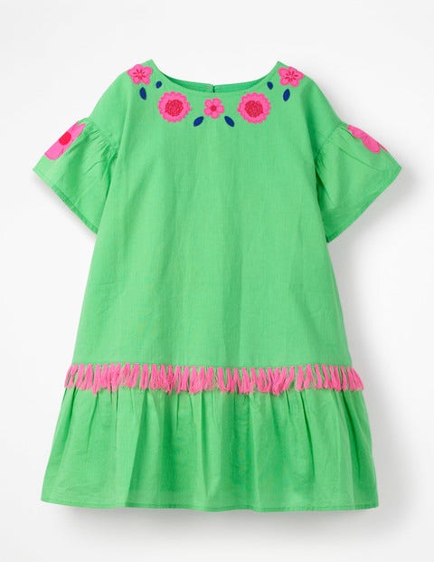 Tropical Woven Appliqué Dress - Parrot Green Tropical Woven Appliqué Dress - Parrot Green