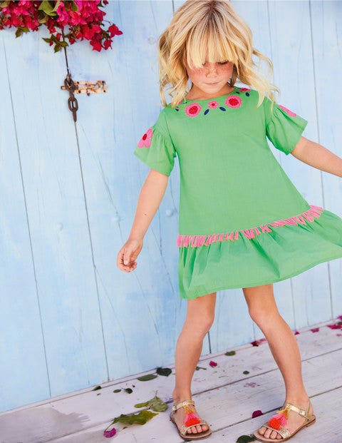 Tropical Woven Appliqué Dress - Parrot Green Tropical Woven Appliqué Dress - Parrot Green