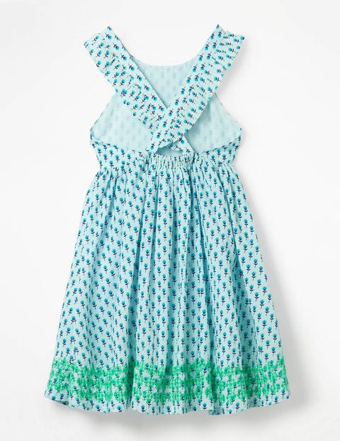 Embroidered Cross-back Dress - Pale Blue Bud Embroidered Cross-back Dress - Pale Blue Bud