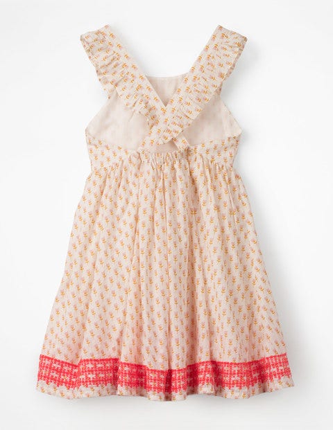 Embroidered Cross-Back Dress - White/Shell Pink Bud Embroidered Cross-Back Dress - White/Shell Pink Bud