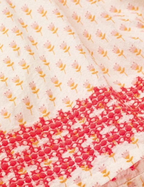 Embroidered Cross-Back Dress - White/Shell Pink Bud Embroidered Cross-Back Dress - White/Shell Pink Bud